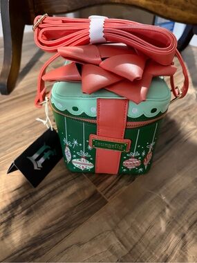 Loungefly Green & Coral Holiday Ornament Crossbody Bag